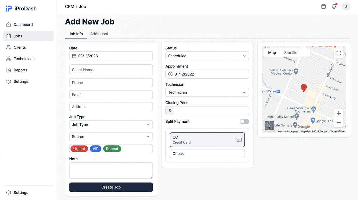 iProDash Add Job screenshot