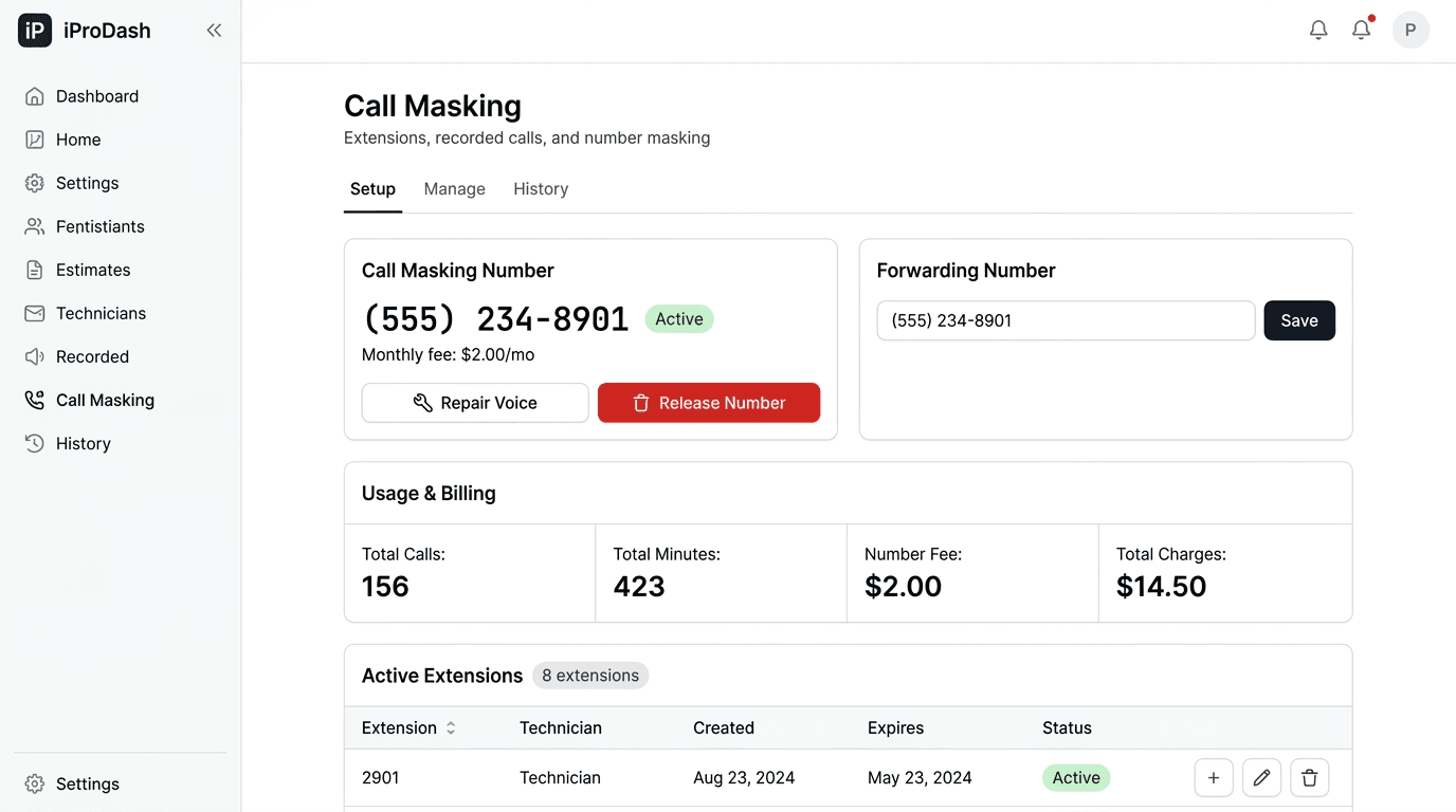 iProDash Call Masking screenshot