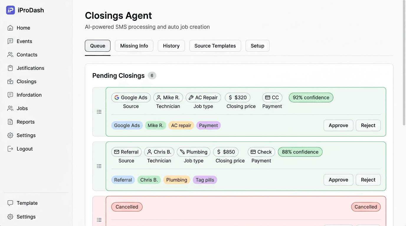 iProDash Closings Agent screenshot