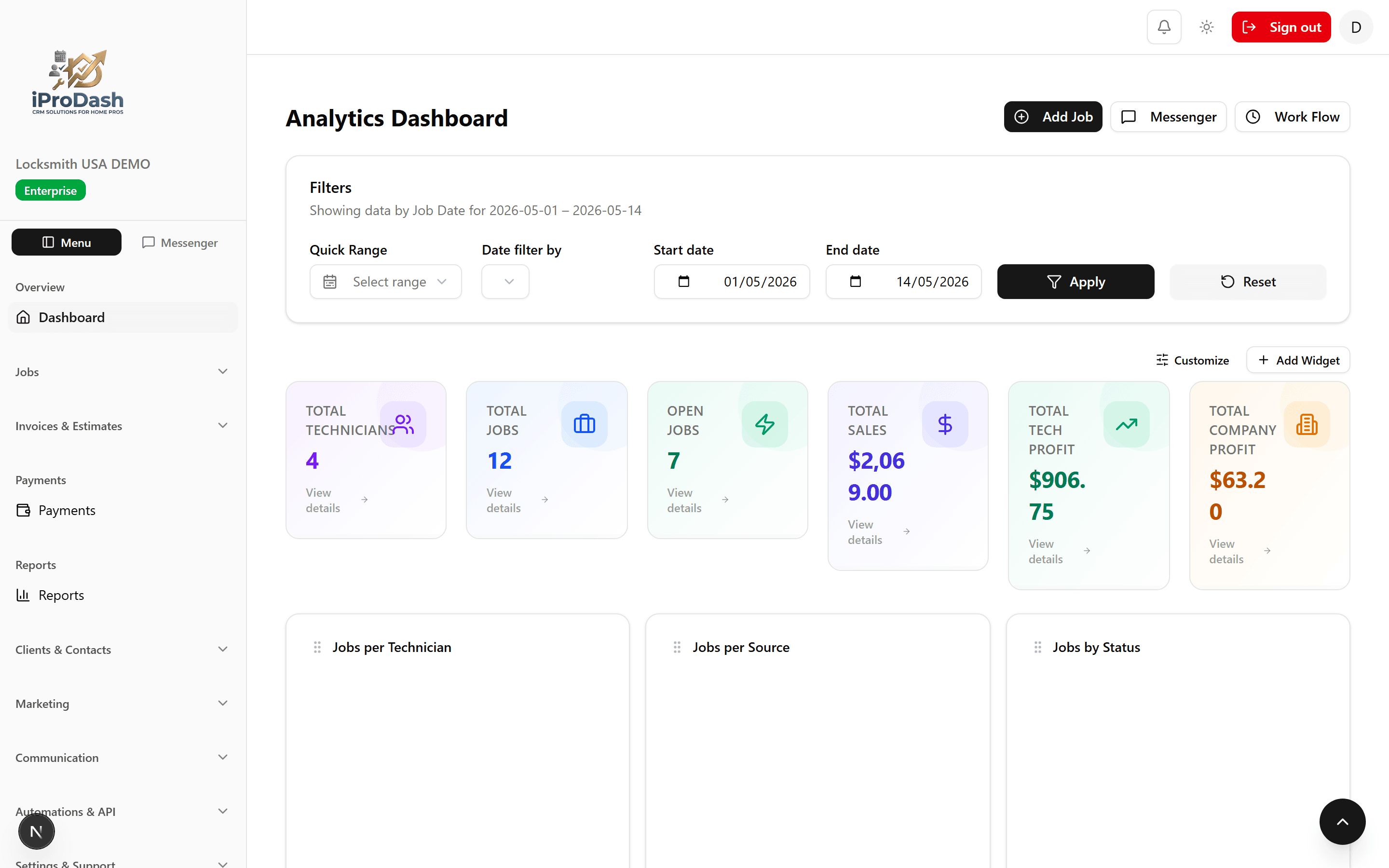iProDash Dashboard screenshot