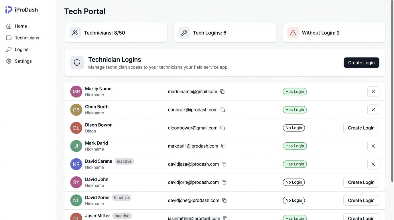 iProDash Tech Portal screenshot